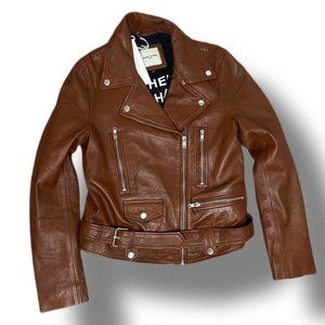 Each x Other Designer Sheep Leather Jacket Brown Moto Style Size XS NEW